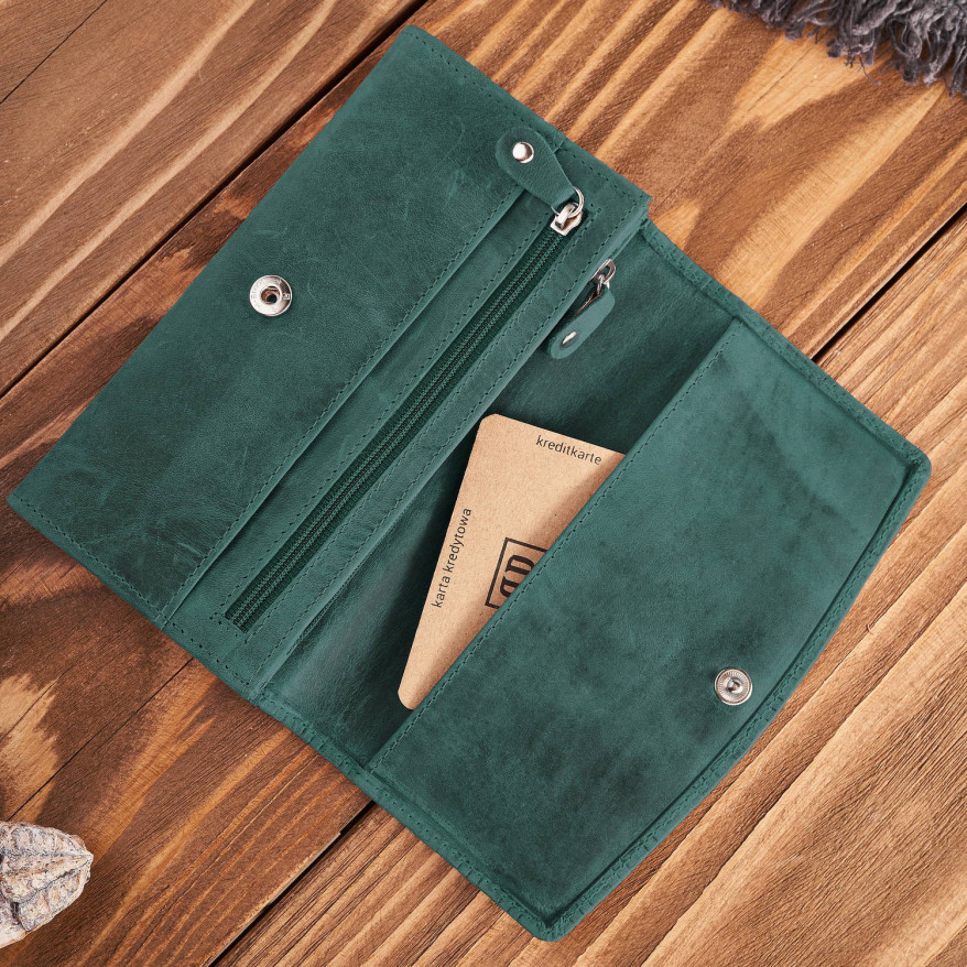 Portfel damski skórzany w stylu vintage duży zielony T-109-HGR