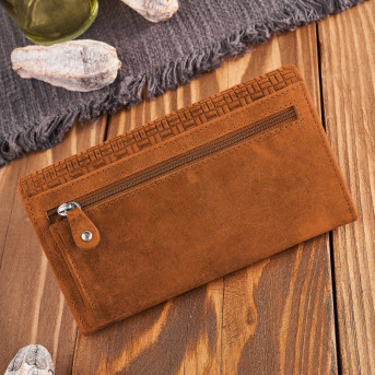 Portfel damski skórzany w stylu vintage duży pomarańczowy T-109-HOR