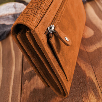 Portfel damski skórzany w stylu vintage duży pomarańczowy T-109-HOR