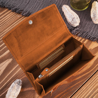 Portfel damski skórzany w stylu vintage duży pomarańczowy T-109-HOR