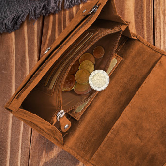 Portfel damski skórzany w stylu vintage duży pomarańczowy T-109-HOR