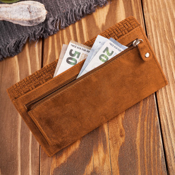 Portfel damski skórzany w stylu vintage duży pomarańczowy T-109-HOR