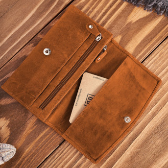 Portfel damski skórzany w stylu vintage duży pomarańczowy T-109-HOR