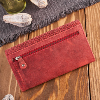Portfel damski skórzany w stylu vintage duży czerwony T-109-HRD