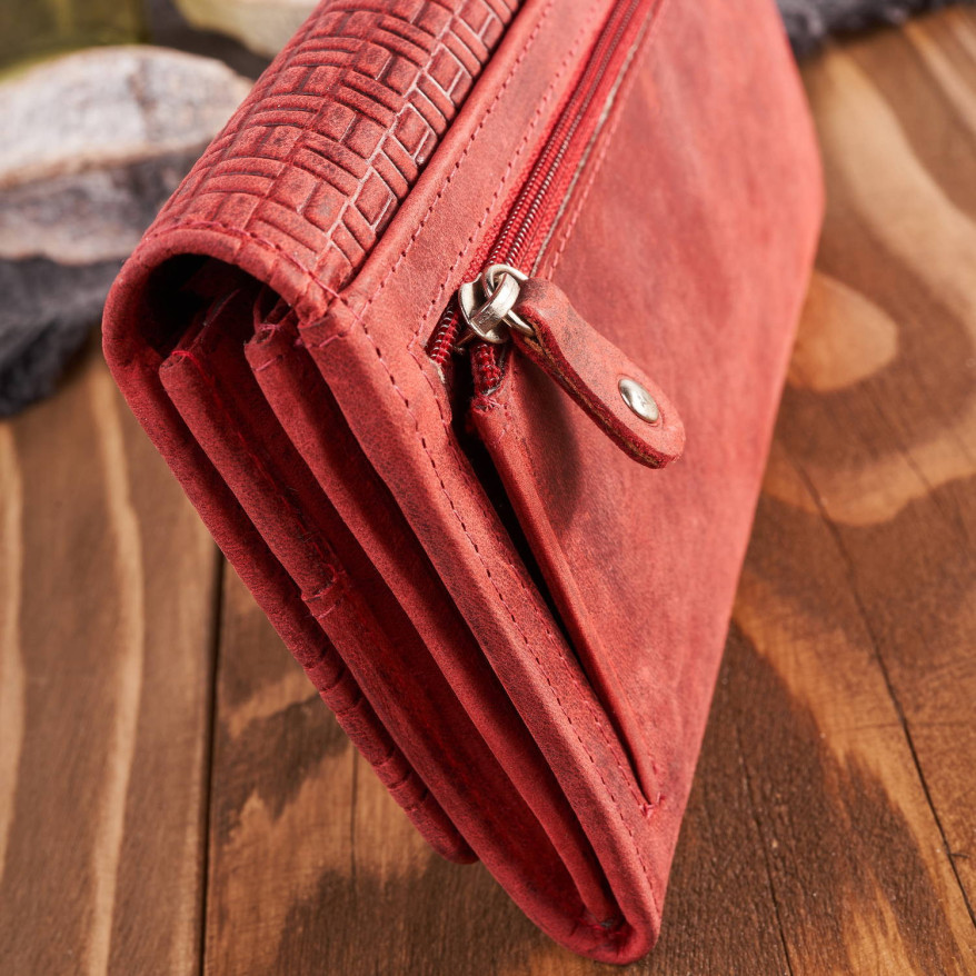 Portfel damski skórzany w stylu vintage duży czerwony T-109-HRD