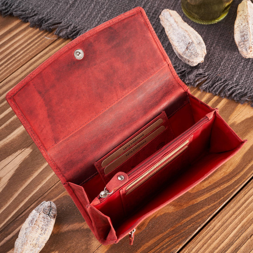 Portfel damski skórzany w stylu vintage duży czerwony T-109-HRD