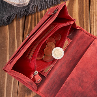 Portfel damski skórzany w stylu vintage duży czerwony T-109-HRD