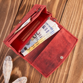 Portfel damski skórzany w stylu vintage duży czerwony T-109-HRD