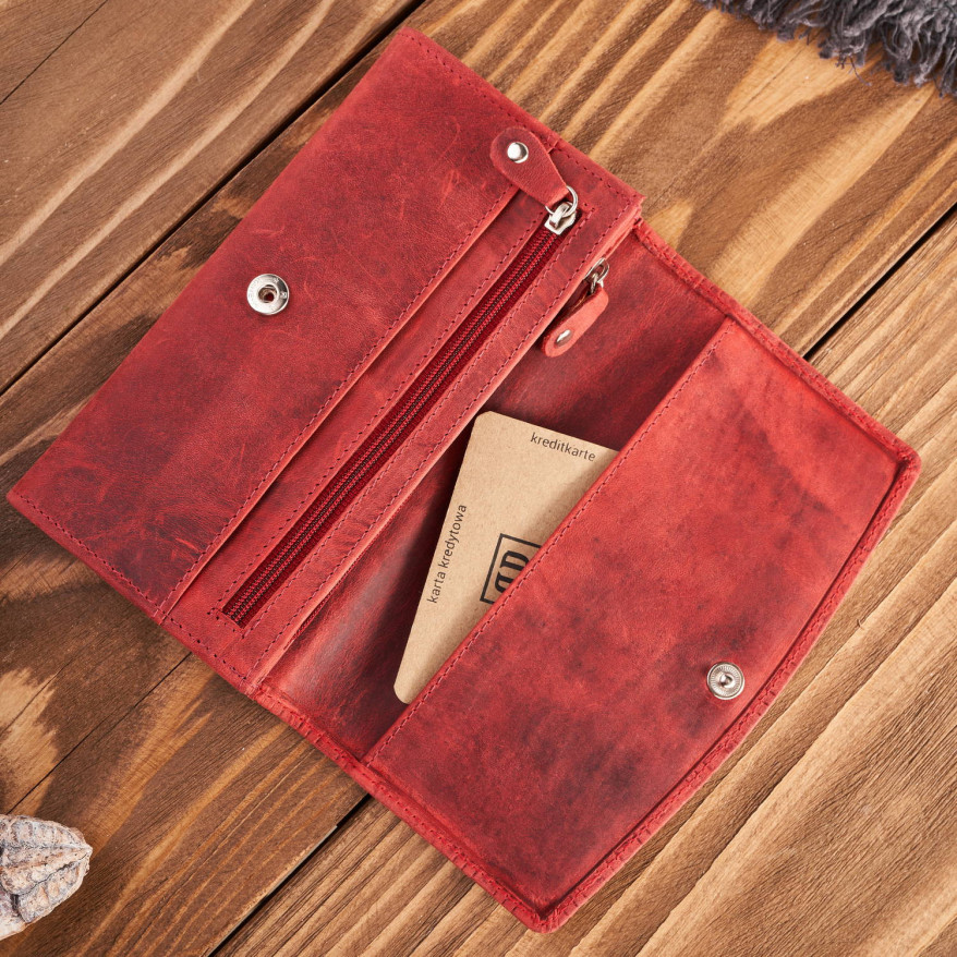 Portfel damski skórzany w stylu vintage duży czerwony T-109-HRD