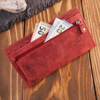 Portfel damski skórzany w stylu vintage duży czerwony T-109-HRD