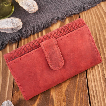 Portfel damski skórzany duży czerwony pojemny vintage T-113-HRD