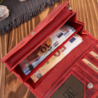 Portfel damski skórzany duży czerwony pojemny vintage T-113-HRD