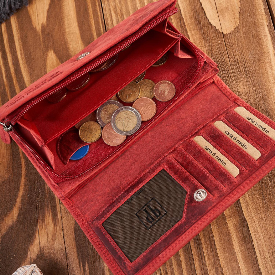 Portfel damski skórzany duży czerwony pojemny vintage T-113-HRD