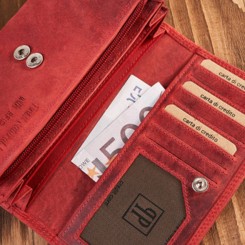 Portfel damski skórzany duży czerwony pojemny vintage T-113-HRD