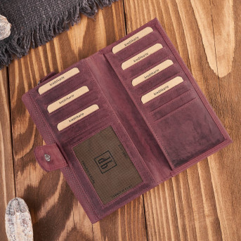 Portfel damski skórzany duży różowy pojemny vintage T-113-HCH