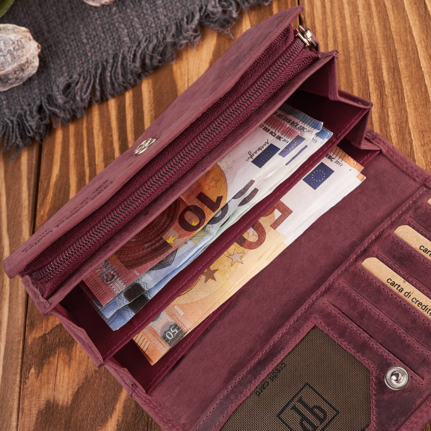 Portfel damski skórzany duży różowy pojemny vintage T-113-HCH