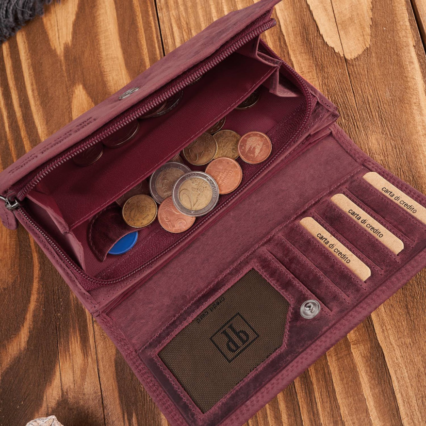 Portfel damski skórzany duży różowy pojemny vintage T-113-HCH