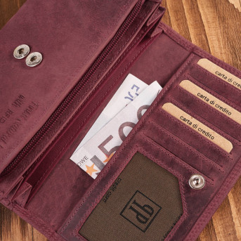 Portfel damski skórzany duży różowy pojemny vintage T-113-HCH