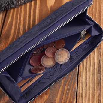 Portfel damski skórzany RFID w kwiaty granatowy vintage T-115-HDB