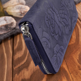 Portfel damski skórzany RFID w kwiaty granatowy vintage T-115-HDB