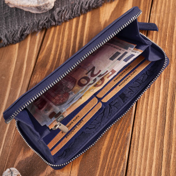 Portfel damski skórzany RFID w kwiaty granatowy vintage T-115-HDB