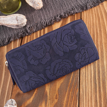 Portfel damski skórzany RFID w kwiaty granatowy vintage T-115-HDB