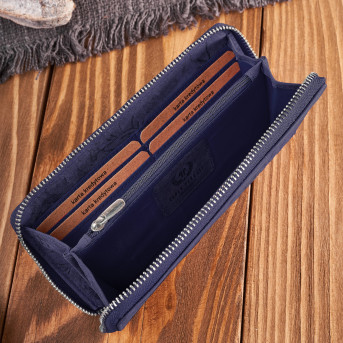 Portfel damski skórzany RFID w kwiaty granatowy vintage T-115-HDB