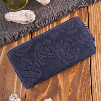 Portfel damski skórzany RFID w kwiaty granatowy vintage T-115-HDB