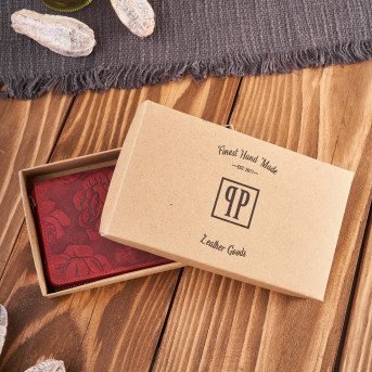 Portfel damski skórzany czerwony w kwiaty RFID vintage T-115-HRD