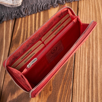 Portfel damski skórzany czerwony w kwiaty RFID vintage T-115-HRD