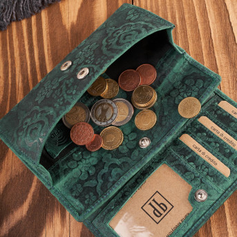 Portfel damski skórzany w kwiaty vintage duży RFID pojemny zielony T-111-HGR