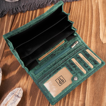 Portfel damski skórzany w kwiaty vintage duży RFID pojemny zielony T-111-HGR