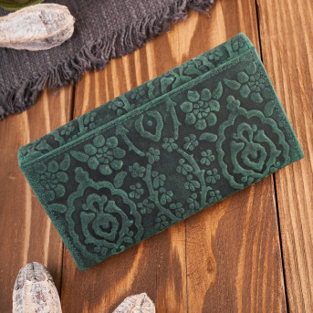 Portfel damski skórzany w kwiaty vintage duży RFID pojemny zielony T-111-HGR
