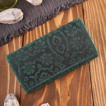 Portfel damski skórzany w kwiaty vintage duży RFID pojemny zielony T-111-HGR