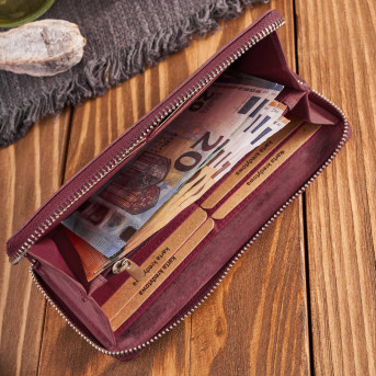 Portfel damski skórzany w geometryczny wzór vintage różowy T-116-HCH