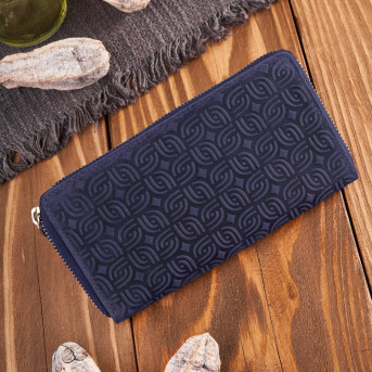 Portfel damski skórzany granatowy w geometryczny wzór vintage T-116-HDB