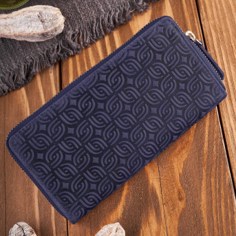 Portfel damski skórzany granatowy w geometryczny wzór vintage T-116-HDB