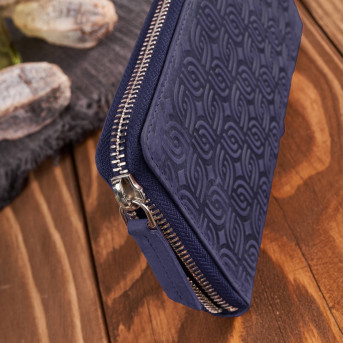 Portfel damski skórzany granatowy w geometryczny wzór vintage T-116-HDB
