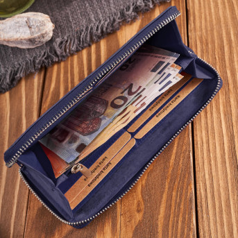 Portfel damski skórzany granatowy w geometryczny wzór vintage T-116-HDB