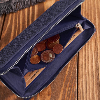 Portfel damski skórzany granatowy w geometryczny wzór vintage T-116-HDB