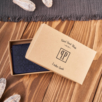 Portfel damski skórzany granatowy w geometryczny wzór vintage T-116-HDB