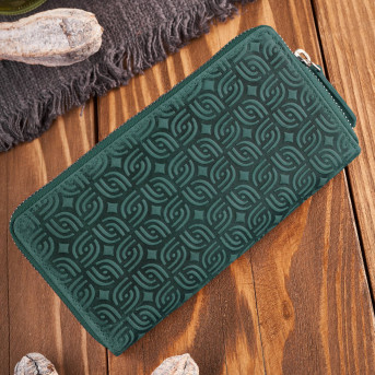 Portfel damski skórzany vintage w geometryczny wzór RFID zielony T-116-HGR