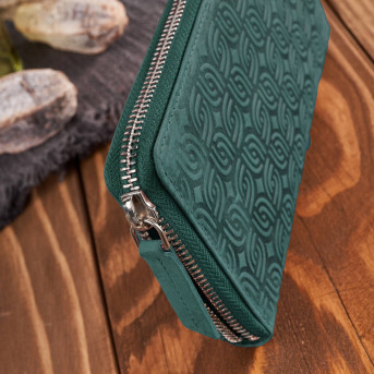 Portfel damski skórzany vintage w geometryczny wzór RFID zielony T-116-HGR