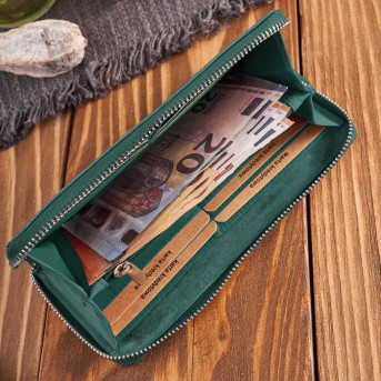 Portfel damski skórzany vintage w geometryczny wzór RFID zielony T-116-HGR