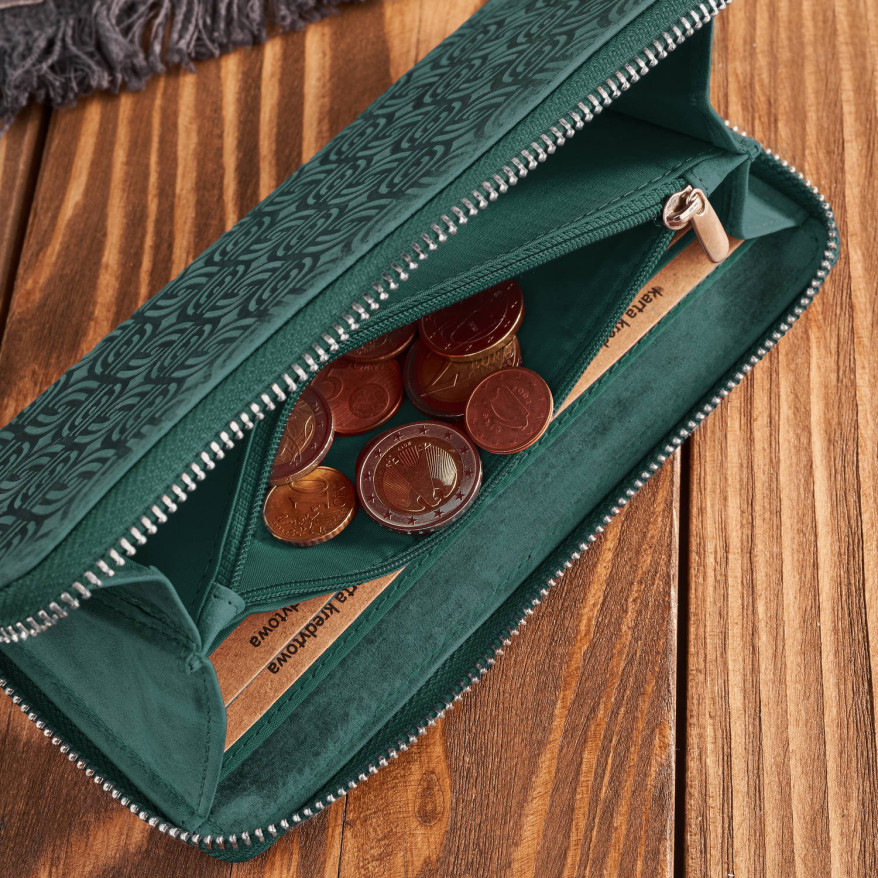 Portfel damski skórzany vintage w geometryczny wzór RFID zielony T-116-HGR