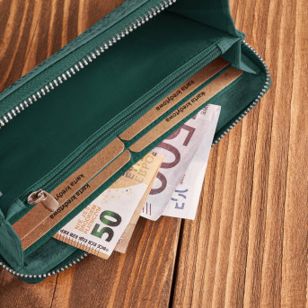 Portfel damski skórzany vintage w geometryczny wzór RFID zielony T-116-HGR