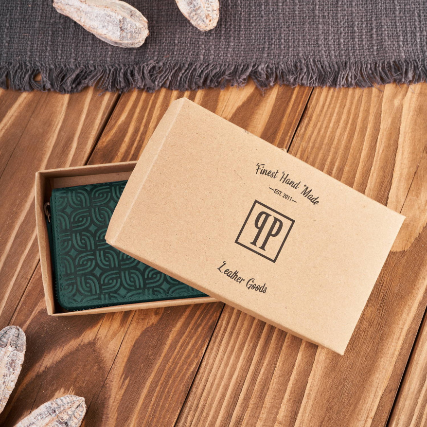 Portfel damski skórzany vintage w geometryczny wzór RFID zielony T-116-HGR