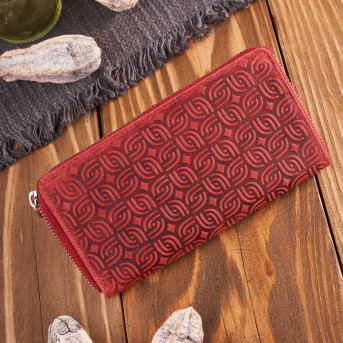 Portfel damski skórzany czerwony w geometryczny wzór vintage T-116-HRD