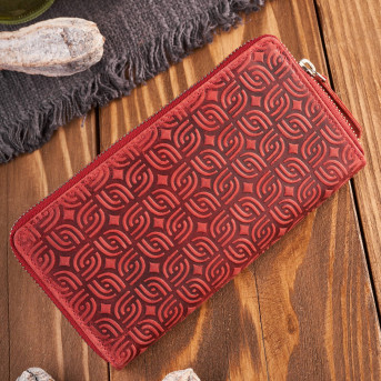 Portfel damski skórzany czerwony w geometryczny wzór vintage T-116-HRD