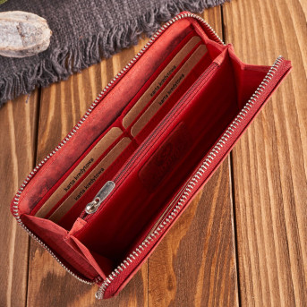 Portfel damski skórzany czerwony w geometryczny wzór vintage T-116-HRD